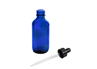 Bottiglie di olio essenziale vuote blu che immagazzinano i prodotti chimici di chimica dei profumi