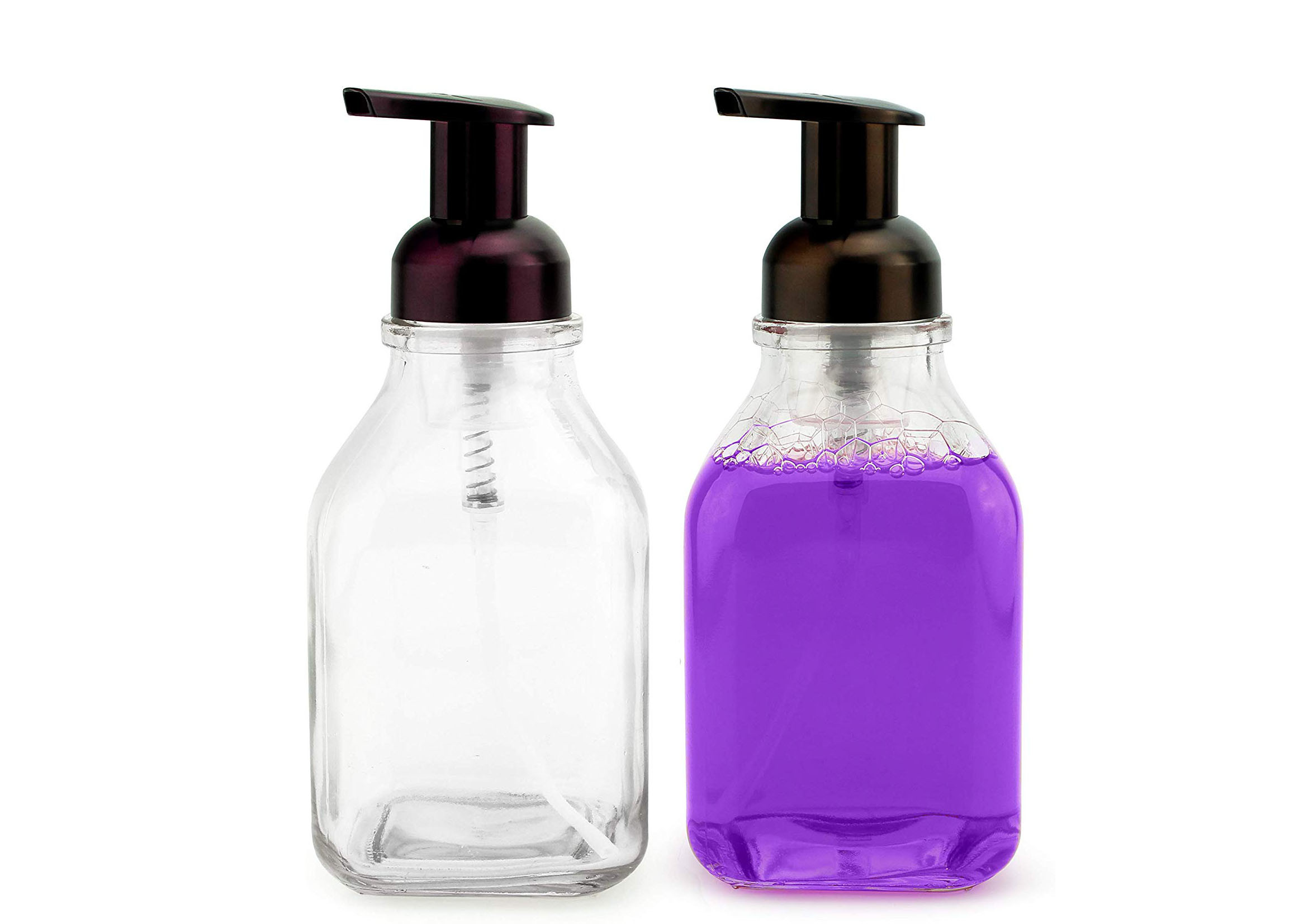Di vetro trasparenti svuotano le bottiglie della pompa della schiuma durevoli lisciano la superficie