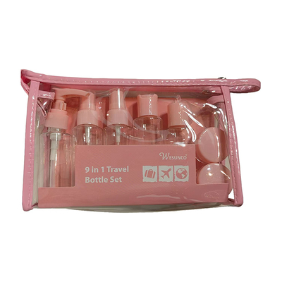 Set da viaggio in plastica da 9 pezzi da 60 ml, set di bottiglie con borsa con cerniera, contenitore per cosmetici, lozione, pompa, spray, bottiglia con tappo a ribalta
