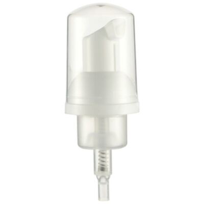 Dispenser a pompa con schiuma bianca con cappuccio protettivo trasparente per flaconi cosmetici