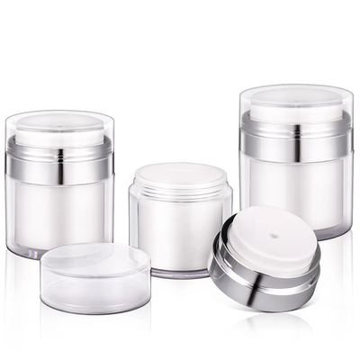 Barattolo di crema airless 15g 30g 50g 100g Anello elettrolitico in argento Acrilico trasparente Cosmetico esterno Pompa airless Bottiglia riutilizzabile Vuoto Crema per il viso Contenitore per lozione per la cura della pelle Idratante