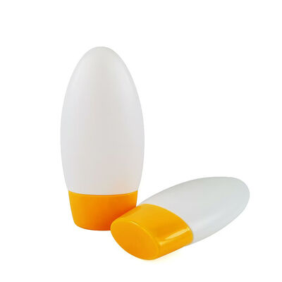 Flacone ovale vuoto per crema solare roll-on a forma di uovo Contenitore per deodorante roll-on in plastica bianca opaca Flacone cosmetico riutilizzabile con cappuccio giallo per lozione solare Confezione deodorante per olio per il corpo