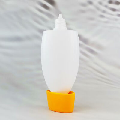 Flacone ovale vuoto per crema solare roll-on a forma di uovo Contenitore per deodorante roll-on in plastica bianca opaca Flacone cosmetico riutilizzabile con cappuccio giallo per lozione solare Confezione deodorante per olio per il corpo