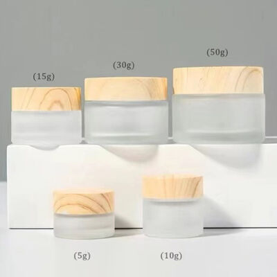 5g 10g 15g 30g 50g Bottoni vuoti di crema di vetro ghiacciata ricaricabili Cosmetici Legno naturale Contenitori di stoccaggio impermeabili per viaggi per la crema per gli occhi Maschera per il viso Cura della pelle