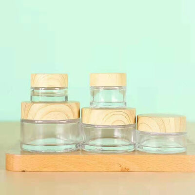 5g 10g 15g 30g 50g Vaso vuoto di crema di vetro ghiacciata Cosmetici in legno naturale Contenitori impermeabili per la crema per gli occhi Maschera per il viso Cura della pelle