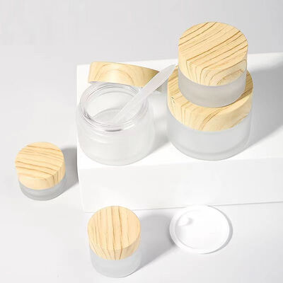 5g 10g 15g 30g 50g Vaso vuoto di crema di vetro ghiacciata Cosmetici in legno naturale Contenitori impermeabili per la crema per gli occhi Maschera per il viso Cura della pelle