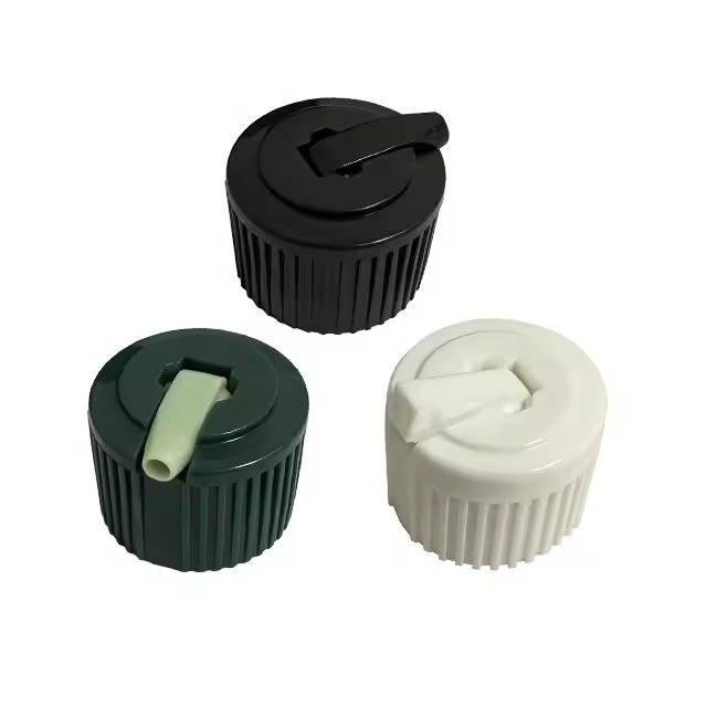Coperchio a torretta in plastica bianco nero da 24 mm e 28 mm con coperchio a disco ribaltabile per flacone di detersivo