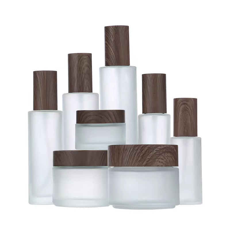 5g 10g 15g 30g 50g Vaso vuoto di crema di vetro ghiacciata Cosmetici in legno naturale Contenitori impermeabili per la crema per gli occhi Maschera per il viso Cura della pelle