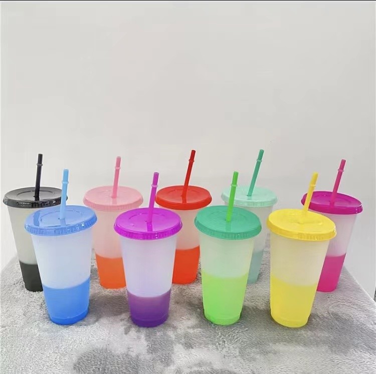 Plastica della tazza bevente 700ml 24oz di pendenza di senso di temperatura con Straw And Lid